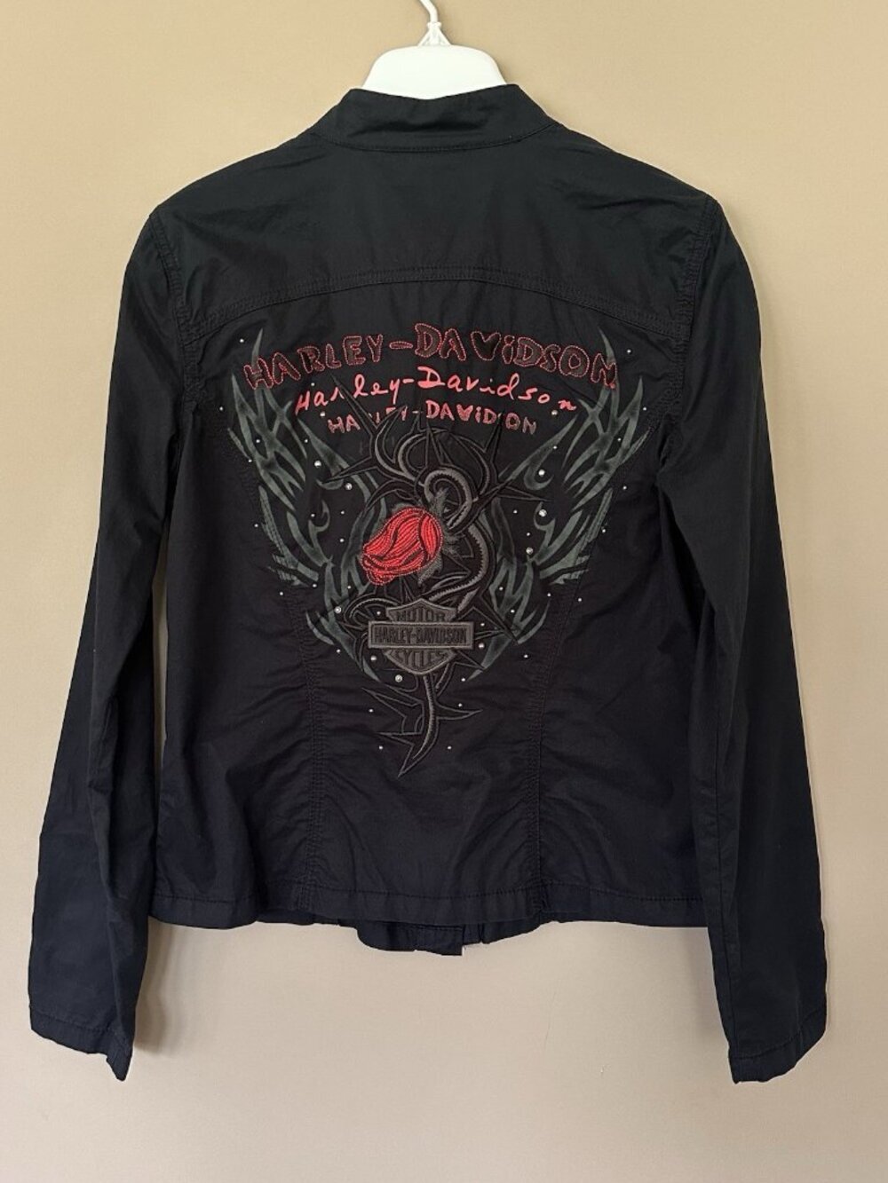 Harley Davidson Embroidered Lightweight Shirt Jacket Button Women M Rose Black